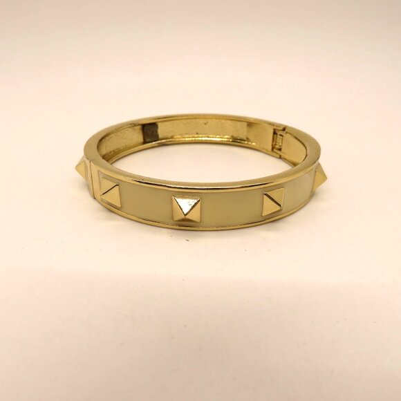 GAP Bracelet Gold Tone Studded Bangle Cream Enamel Hinge Closure - Picture 4 of 9